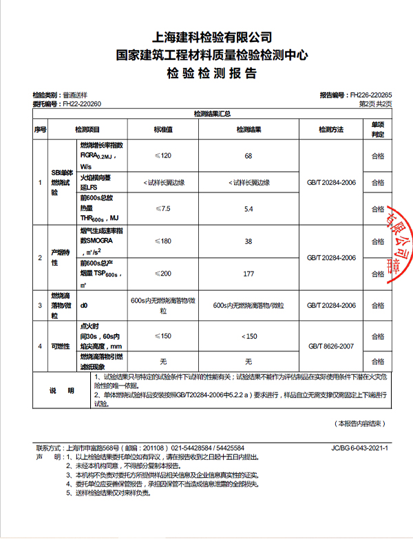 B1 Fire retardant rating report of cold room panel